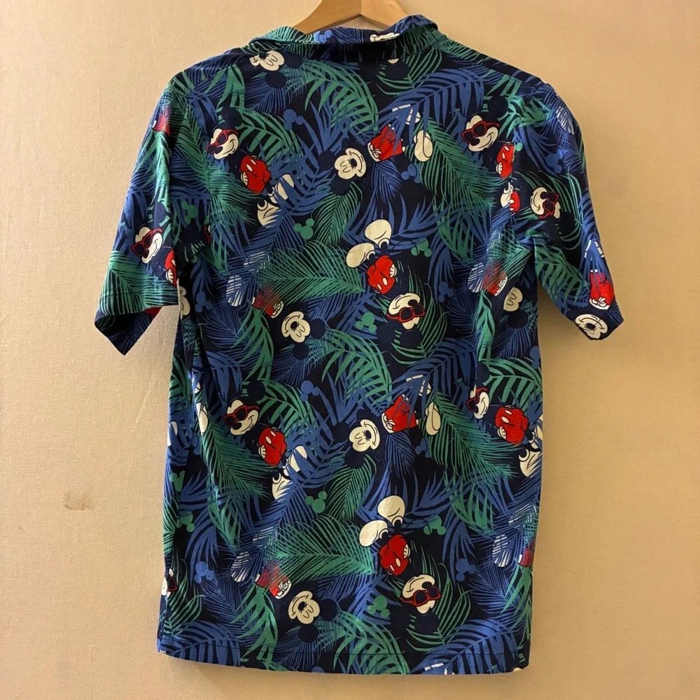 Disney Mickey Mouse Hawaiian Shirt Shorts Set Youth XL Tropical Palm Button Down